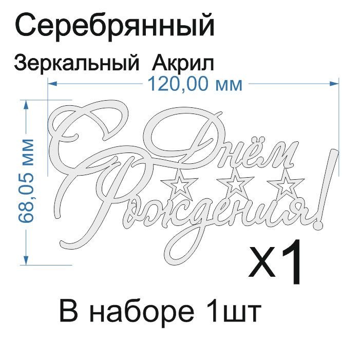 Топпер «С днем рождения! звездочки», Зеркальное серебро, 120×60 мм — фото 3